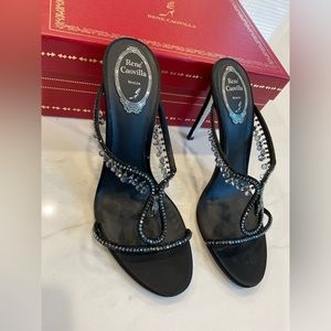 Rene Caovilla Chantel Black Satin Jet Silver Women heels